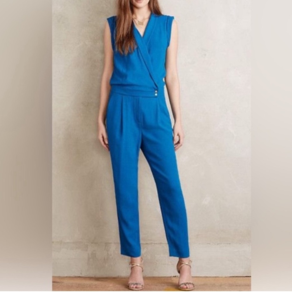 🕕 Anthropologie | Elevenses | Chanteuse Wrap Jumpsuit | Pockets| Cobalt Blue | M